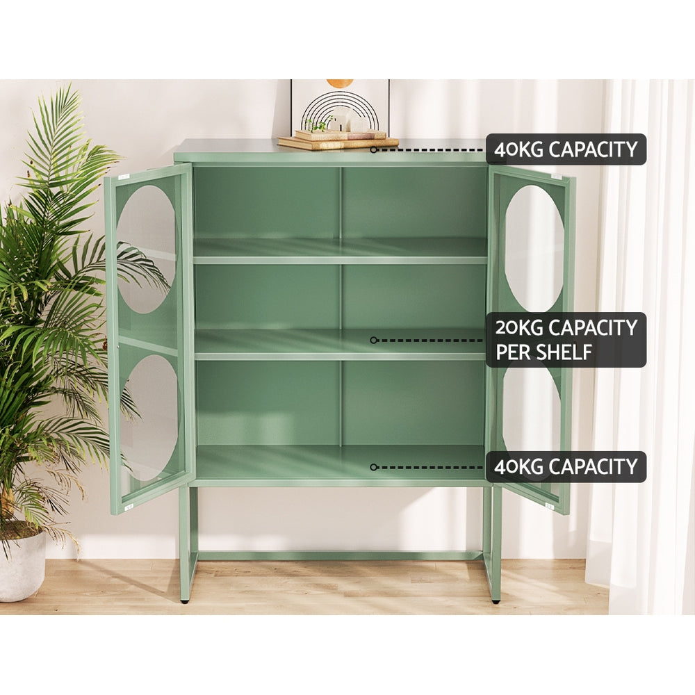 Industrial Series Round Buffet Sideboard Metal Locker Style Display Shelves - Green Homecoze