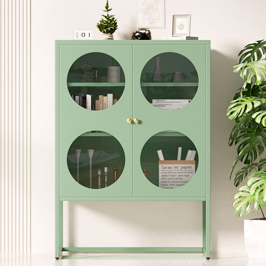 Industrial Series Round Buffet Sideboard Metal Locker Style Display Shelves - Green Homecoze