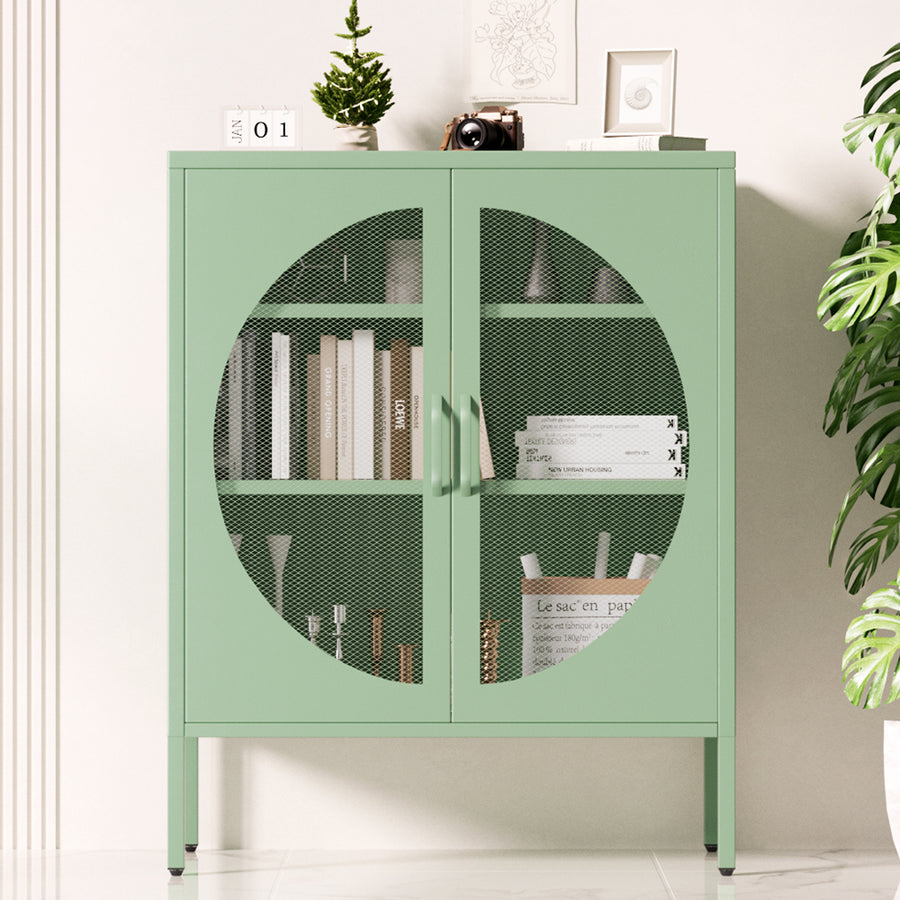 Industrial Series Buffet Sideboard Metal Locker Style Display Shelves - Green Homecoze