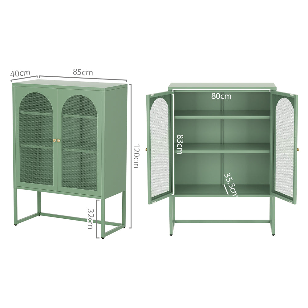 Industrial Series Arched Buffet Sideboard Metal Locker Style Display Shelves - Green Homecoze