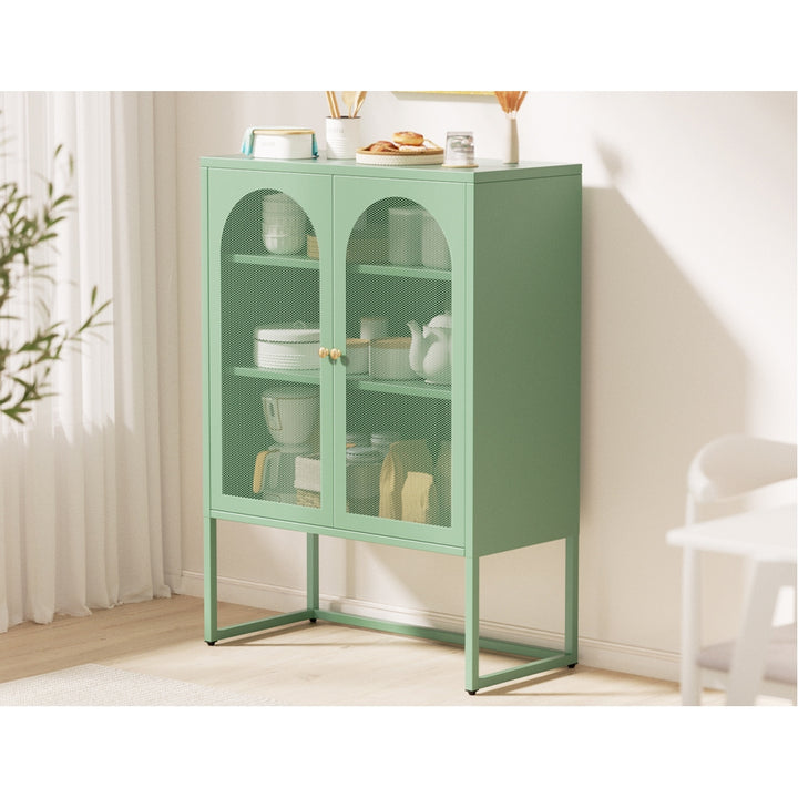 Industrial Series Arched Buffet Sideboard Metal Locker Style Display Shelves - Green Homecoze