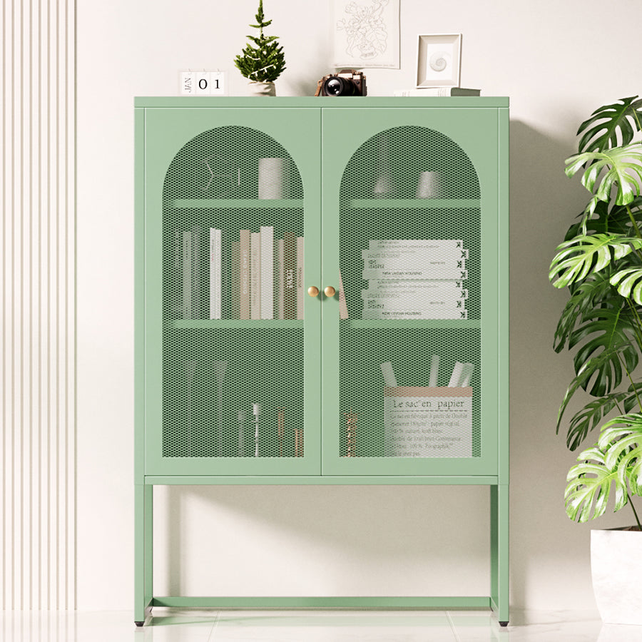 Industrial Series Arched Buffet Sideboard Metal Locker Style Display Shelves - Green Homecoze