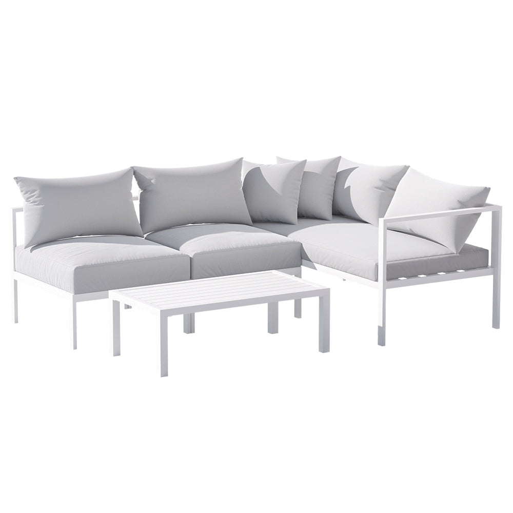 4 Seater Outdoor Sofa Aluminium Frame Lounge & Coffee Table Set - White Homecoze
