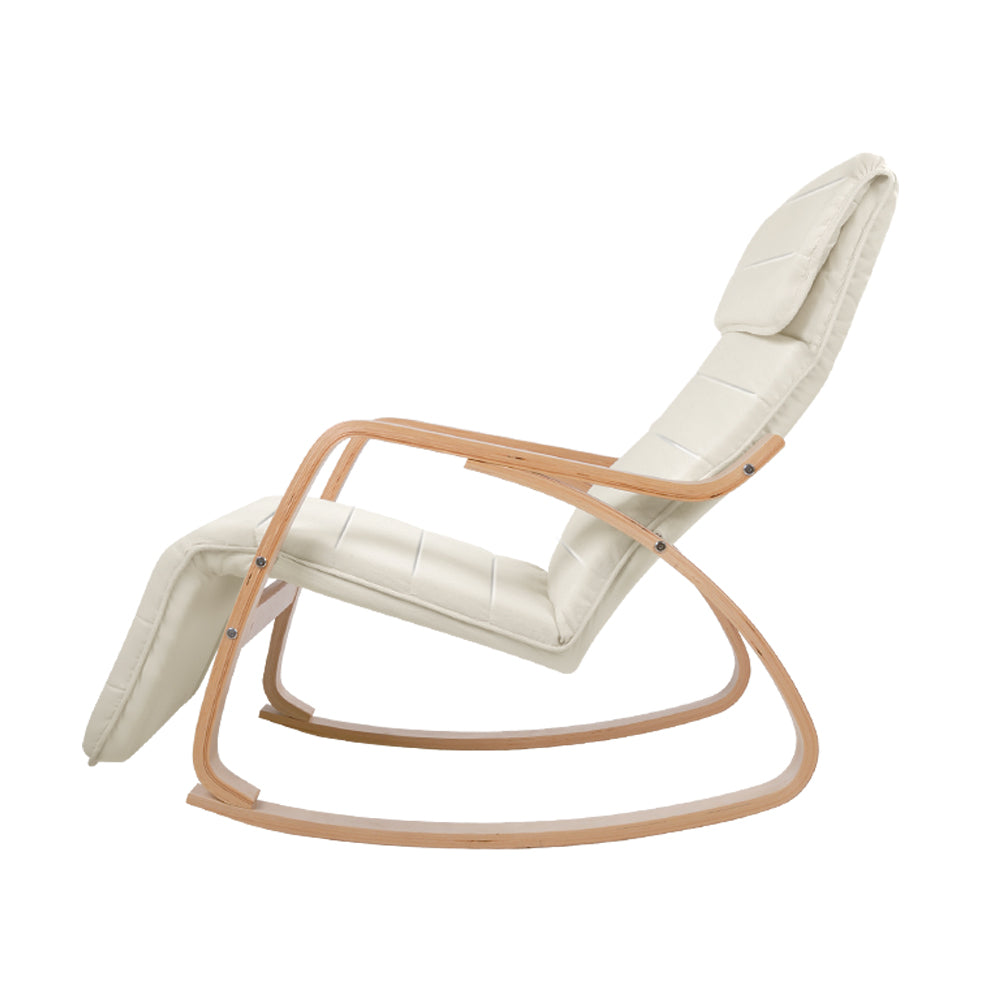 Fabric Rocking Armchair with Adjustable Footrest - Beige Homecoze