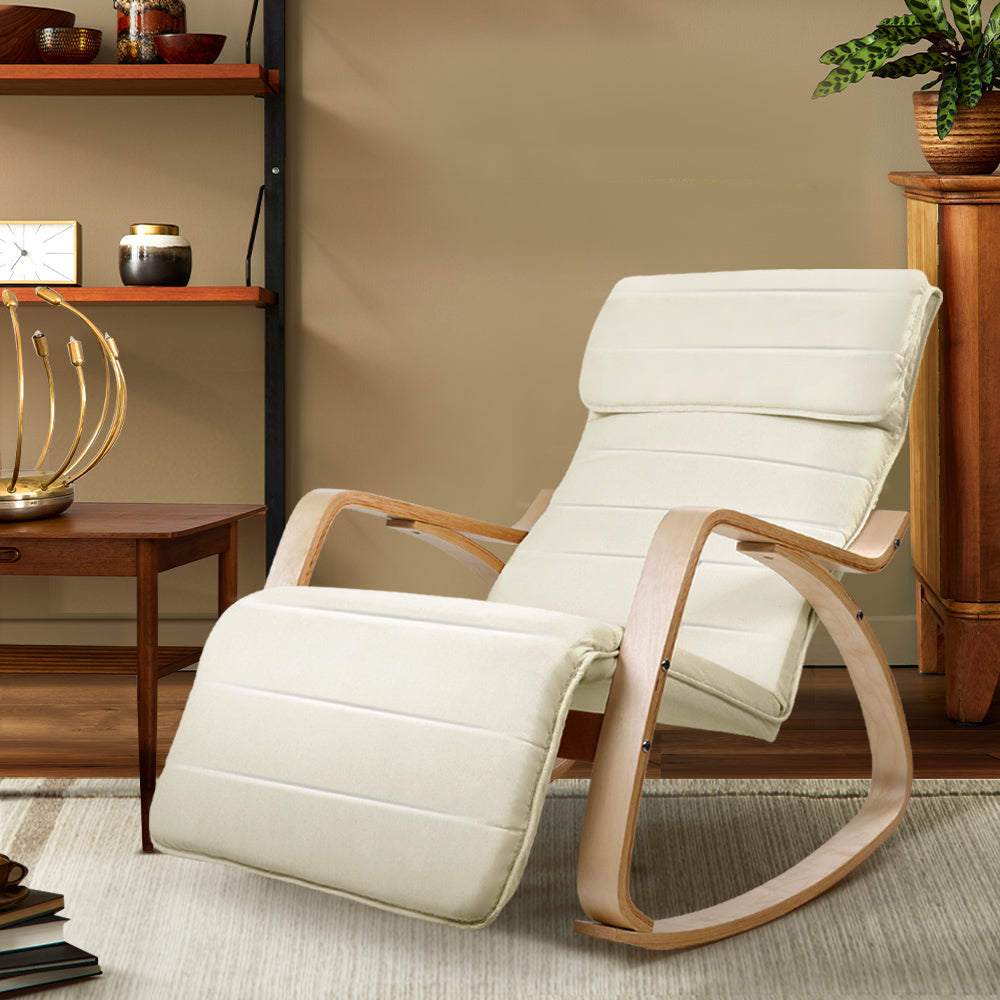 Fabric Rocking Armchair with Adjustable Footrest - Beige Homecoze