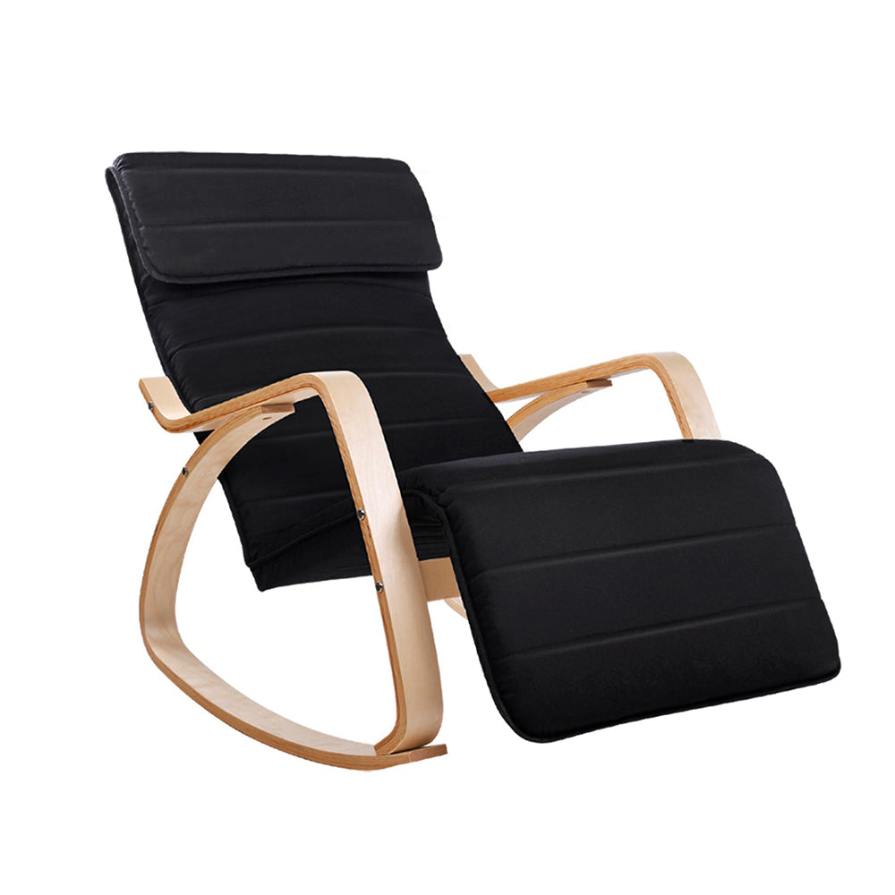 Fabric Rocking Armchair with Adjustable Footrest - Black Homecoze