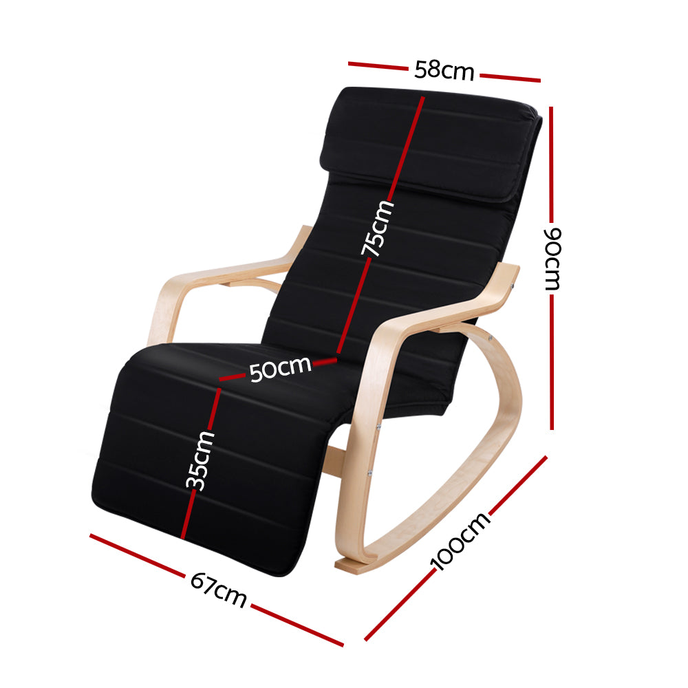 Fabric Rocking Armchair with Adjustable Footrest - Black Homecoze
