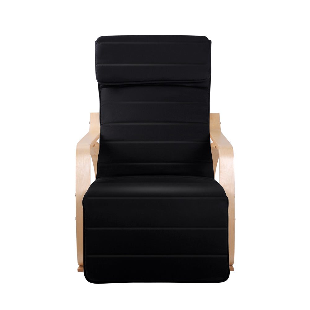Fabric Rocking Armchair with Adjustable Footrest - Black Homecoze
