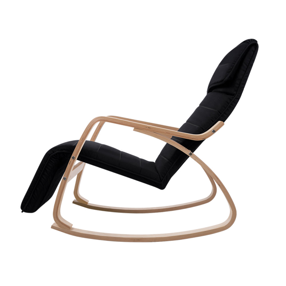 Fabric Rocking Armchair with Adjustable Footrest - Black Homecoze