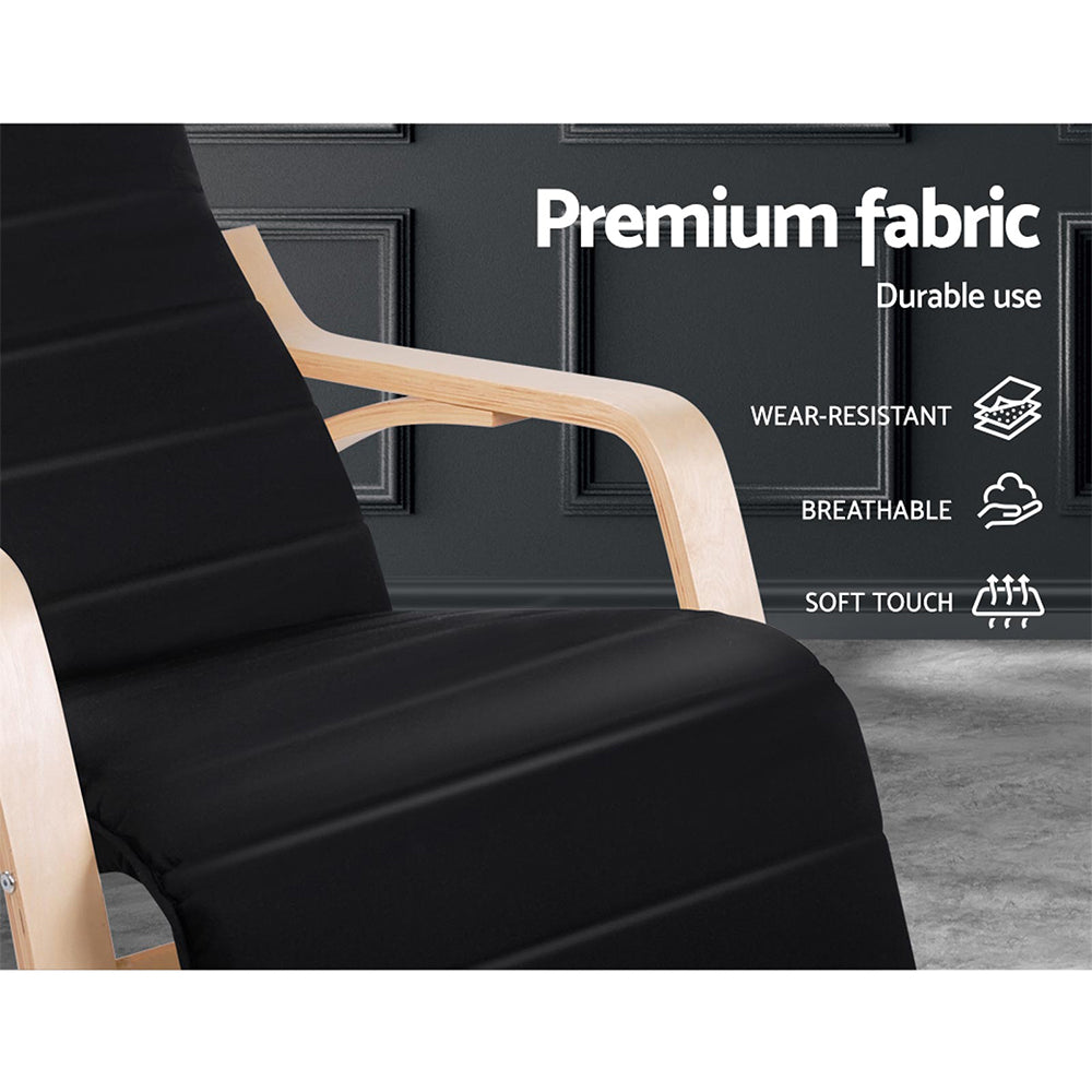 Fabric Rocking Armchair with Adjustable Footrest - Black Homecoze
