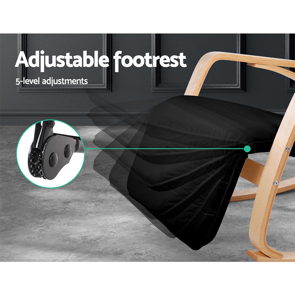 Fabric Rocking Armchair with Adjustable Footrest - Black Homecoze