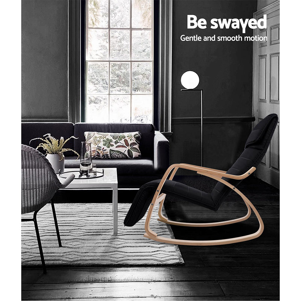 Fabric Rocking Armchair with Adjustable Footrest - Black Homecoze