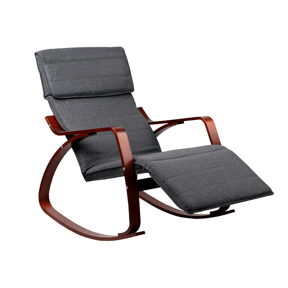 Fabric Rocking Armchair with Adjustable Footrest - Charcoal - Homecoze