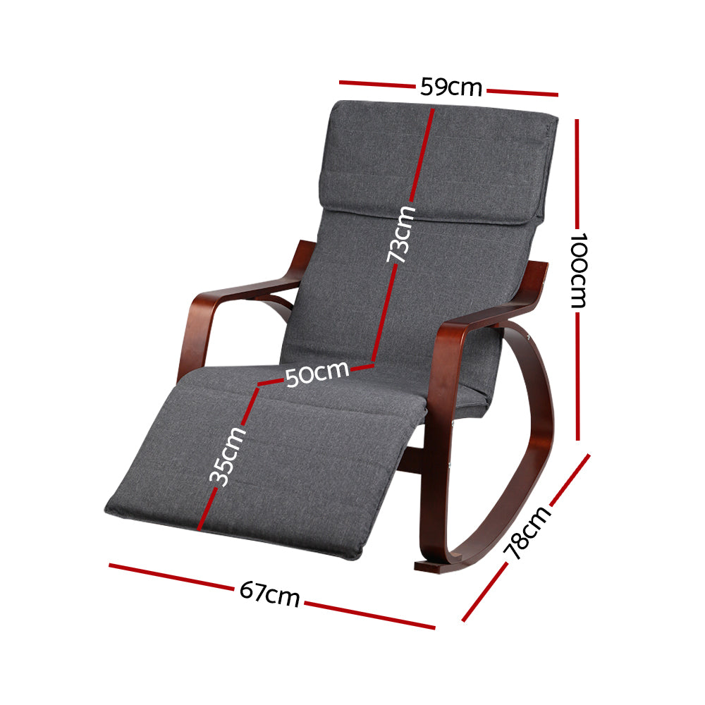Fabric Rocking Armchair with Adjustable Footrest - Charcoal - Homecoze