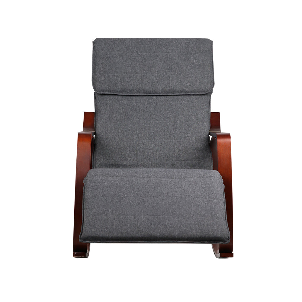 Fabric Rocking Armchair with Adjustable Footrest - Charcoal - Homecoze