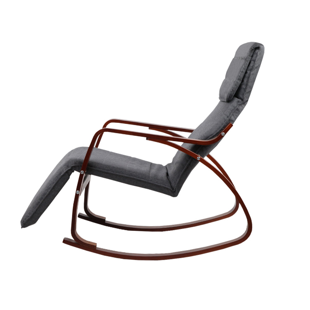 Fabric Rocking Armchair with Adjustable Footrest - Charcoal - Homecoze