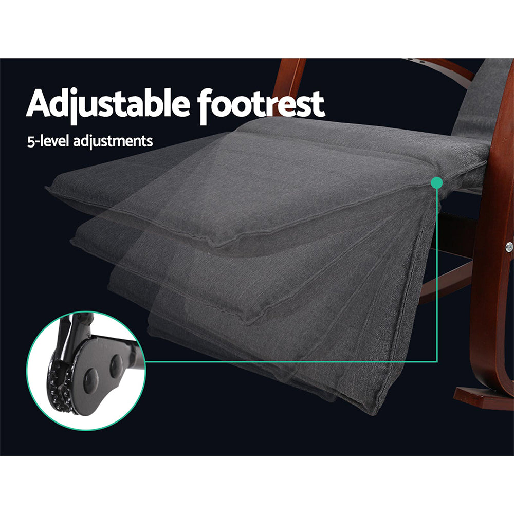 Fabric Rocking Armchair with Adjustable Footrest - Charcoal - Homecoze