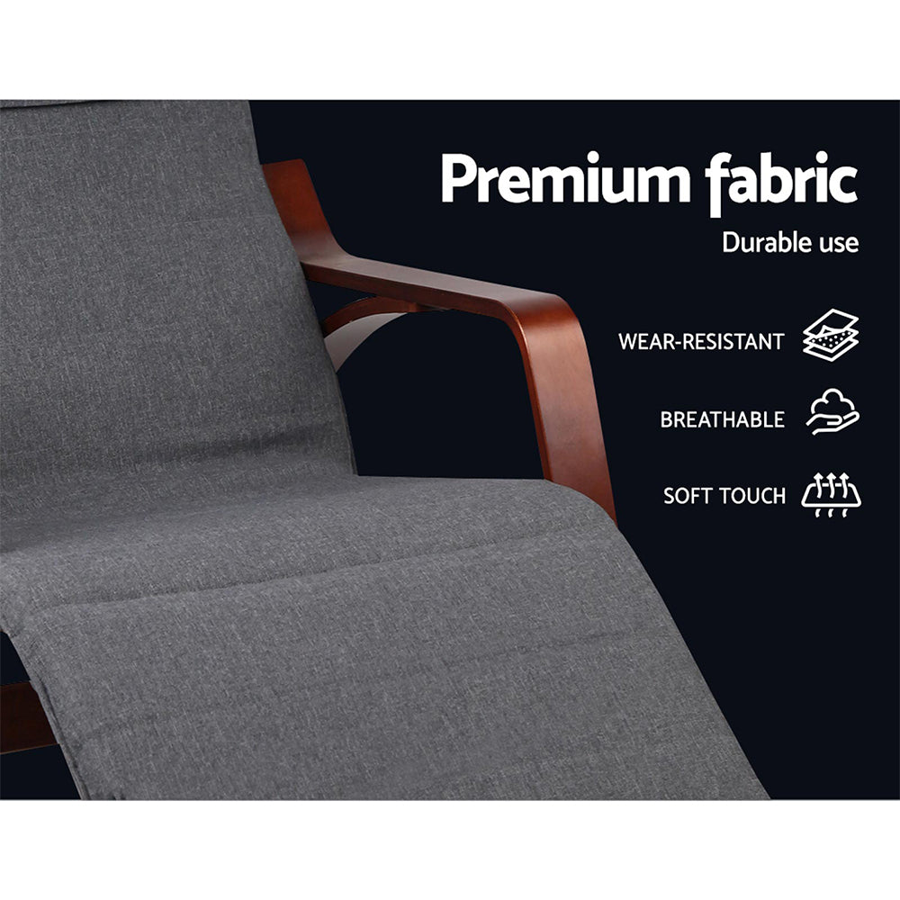 Fabric Rocking Armchair with Adjustable Footrest - Charcoal - Homecoze