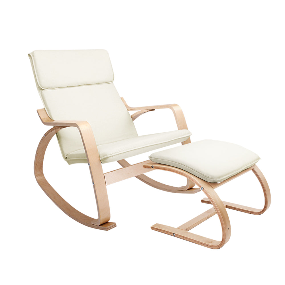 Fabric Rocking Armchair with Foot Stool - Beige Homecoze