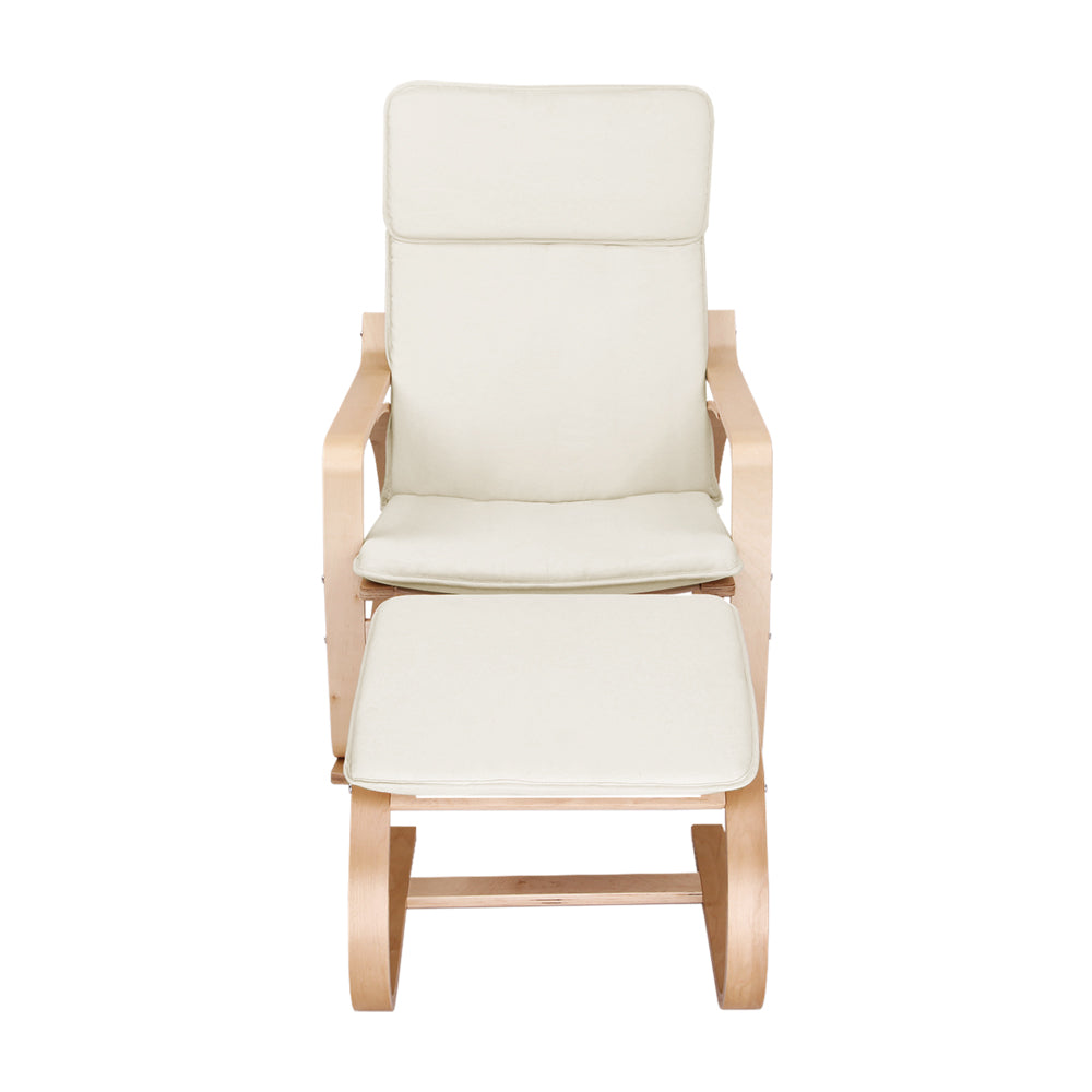 Fabric Rocking Armchair with Foot Stool - Beige Homecoze