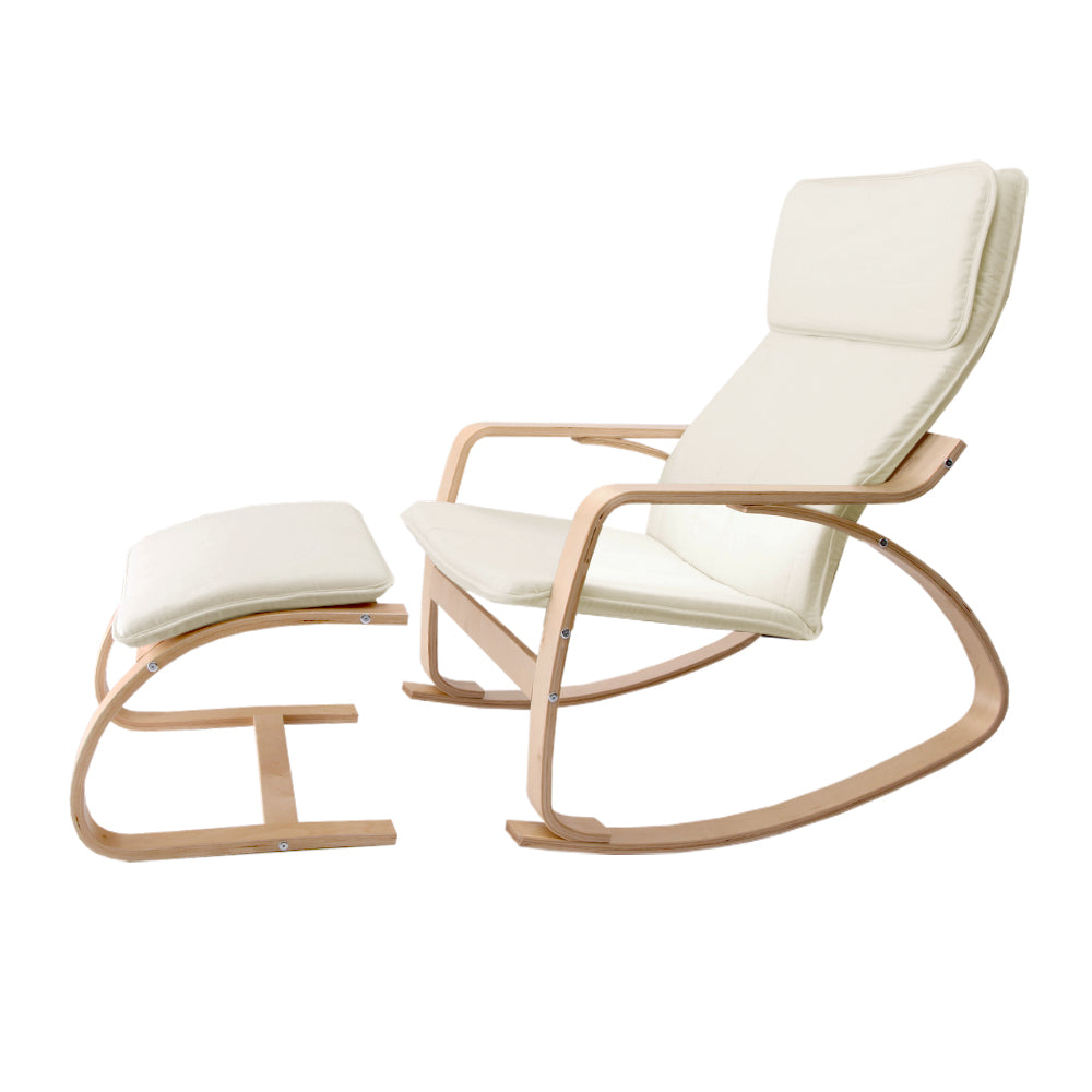 Fabric Rocking Armchair with Foot Stool - Beige Homecoze