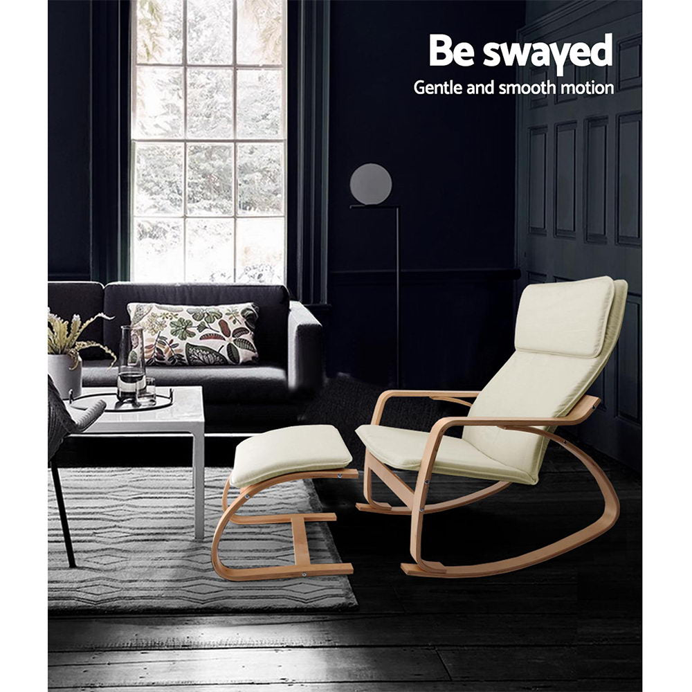 Fabric Rocking Armchair with Foot Stool - Beige Homecoze
