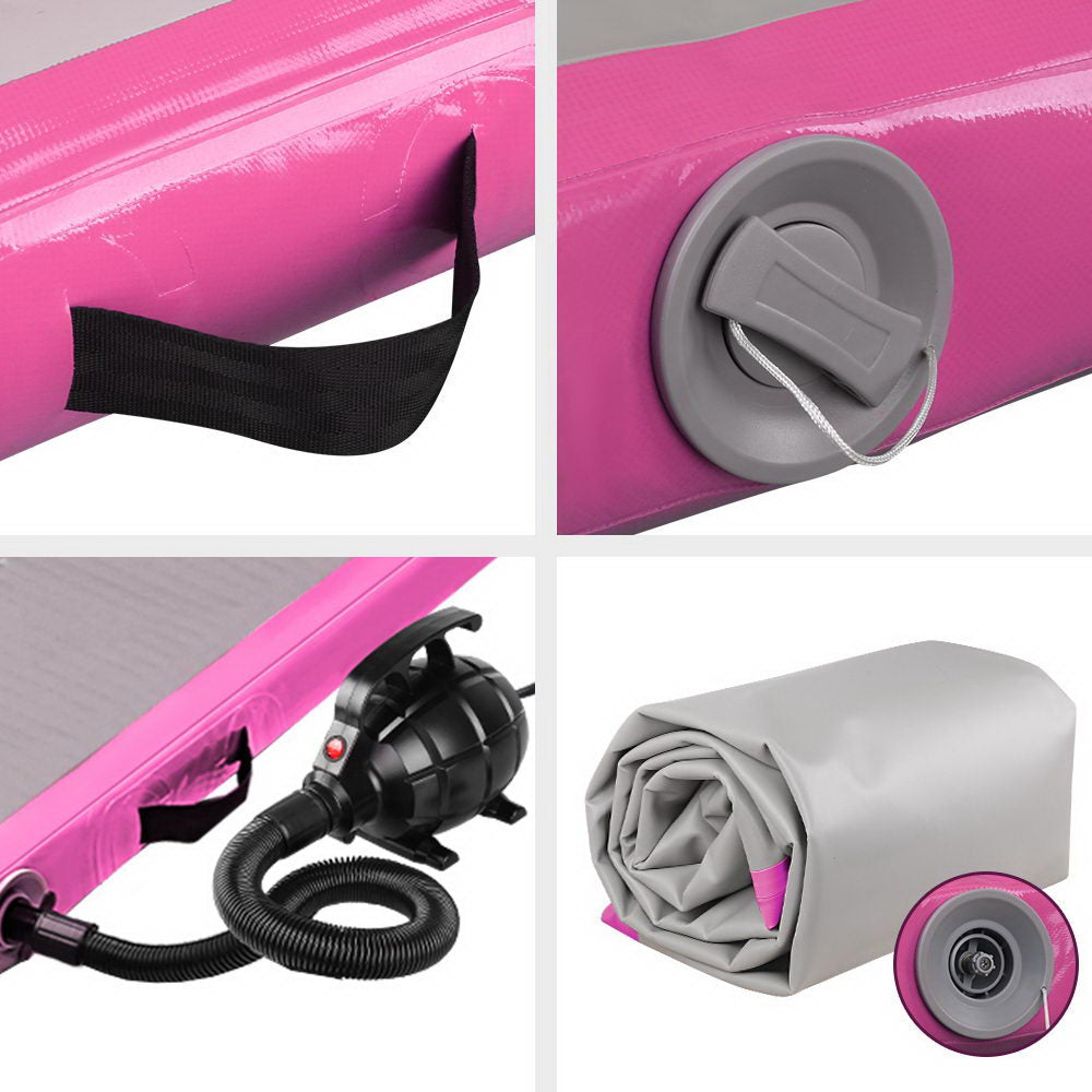 3M Air Track Gymnastics Tumbling Inflatable Exercise Mat 10cm Thick Pink with Pump Homecoze