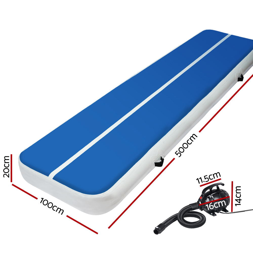 5M Air Track Gymnastics Tumbling Inflatable Exercise Mat 20cm Thick Blue with Pump Homecoze