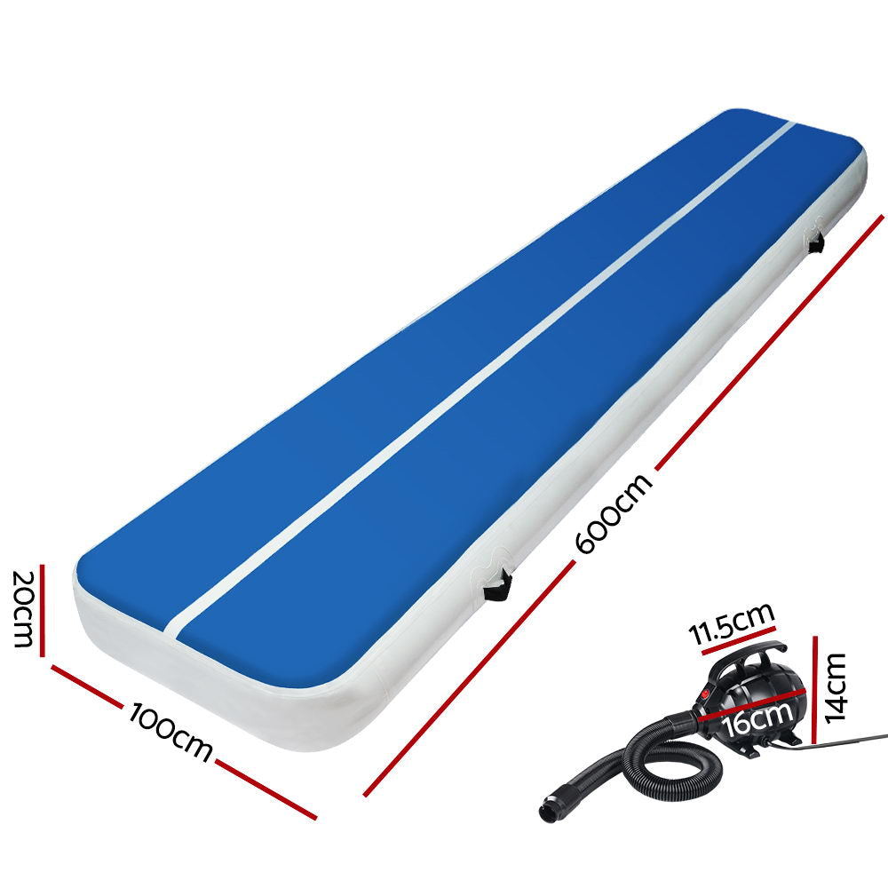 6M Air Track Gymnastics Tumbling Inflatable Exercise Mat 20cm Thick Blue with Pump Homecoze