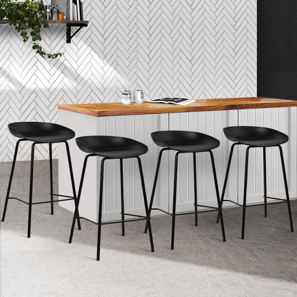 Set of 4 Plastic Base Metal Bar Stools - Black Homecoze