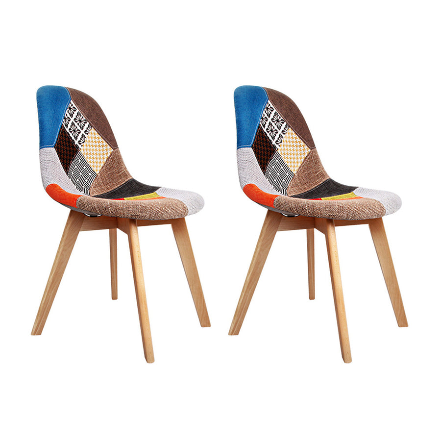 Set of 2 Retro Beech Fabric Dining Chair - Multi Colour Homecoze