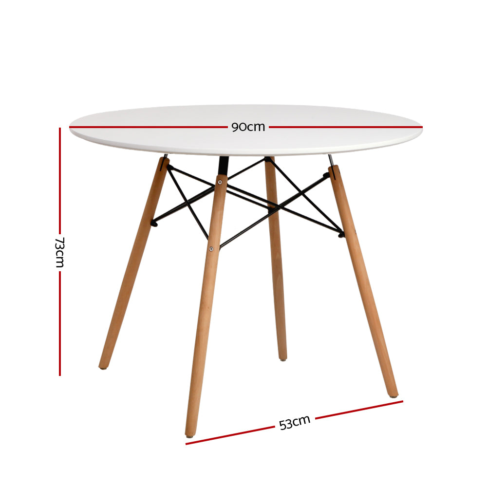 4 Seater Round Dining Table 90cm - White - Homecoze