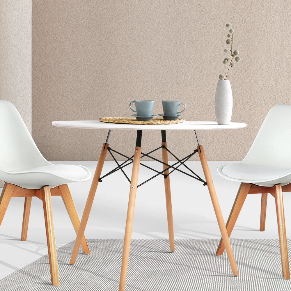 Retro Eiffel Style 90cm Round Dining Table - White Homecoze