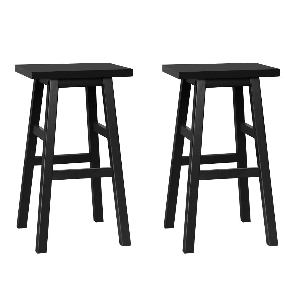 Set of 2 Classic Saddle Seat Bar Stools Solid Beech Wood 66.5cm – Black Homecoze