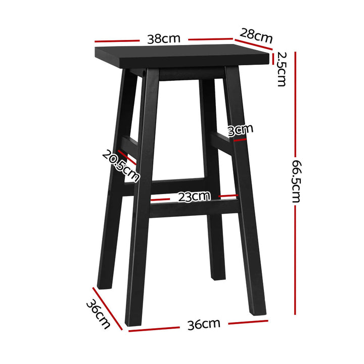 Set of 2 Classic Saddle Seat Bar Stools Solid Beech Wood 66.5cm – Black Homecoze