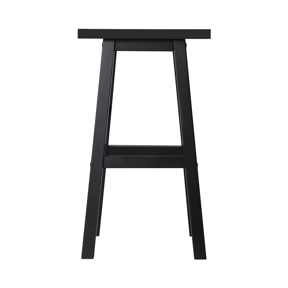 Set of 2 Classic Saddle Seat Bar Stools Solid Beech Wood 66.5cm – Black Homecoze