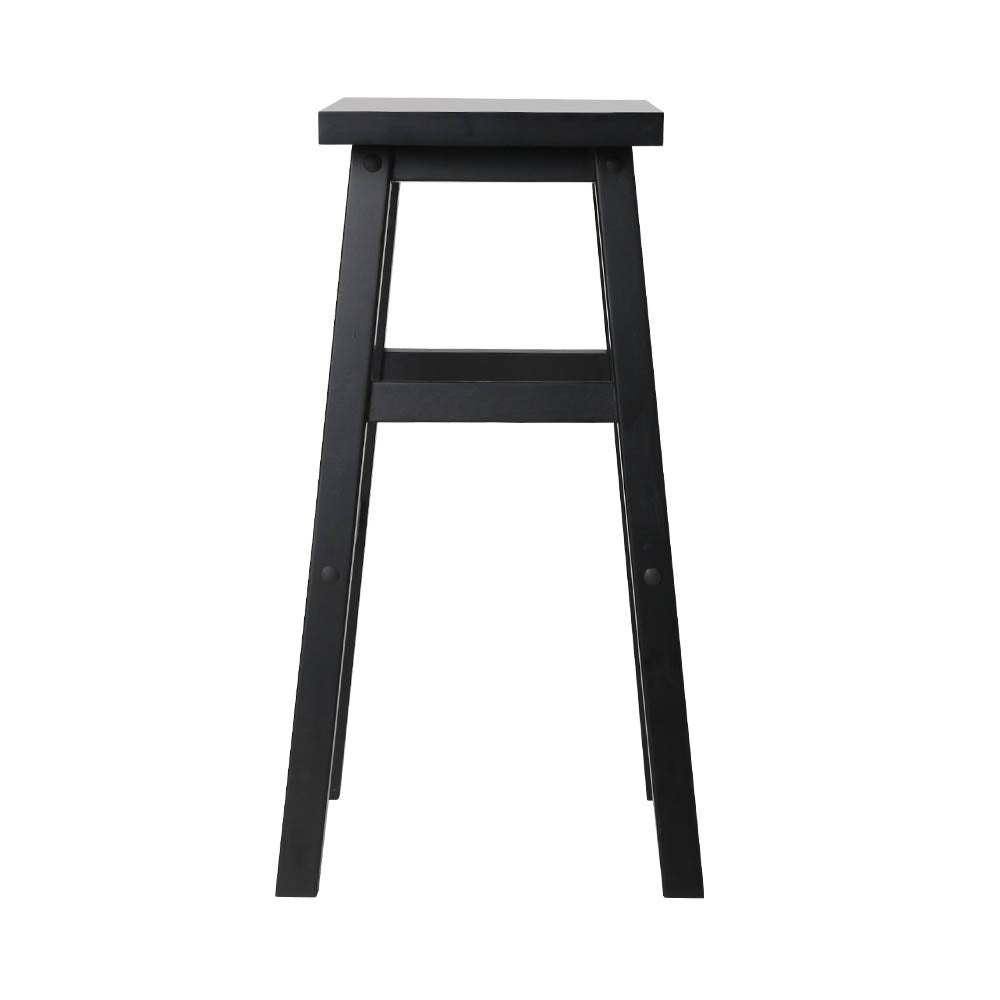 Set of 2 Classic Saddle Seat Bar Stools Solid Beech Wood 66.5cm – Black Homecoze