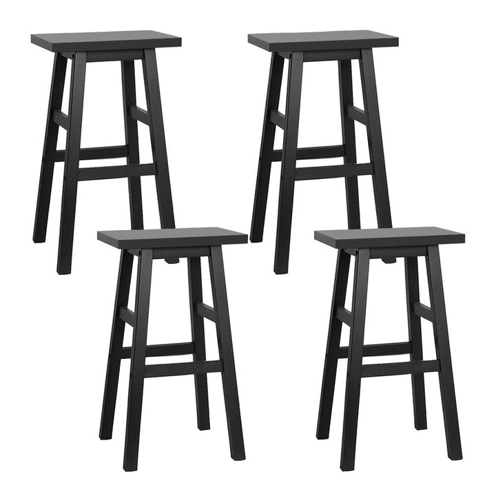 Set of 4 Classic Saddle Seat Bar Stools Solid Beech Wood 66.5cm – Black Homecoze