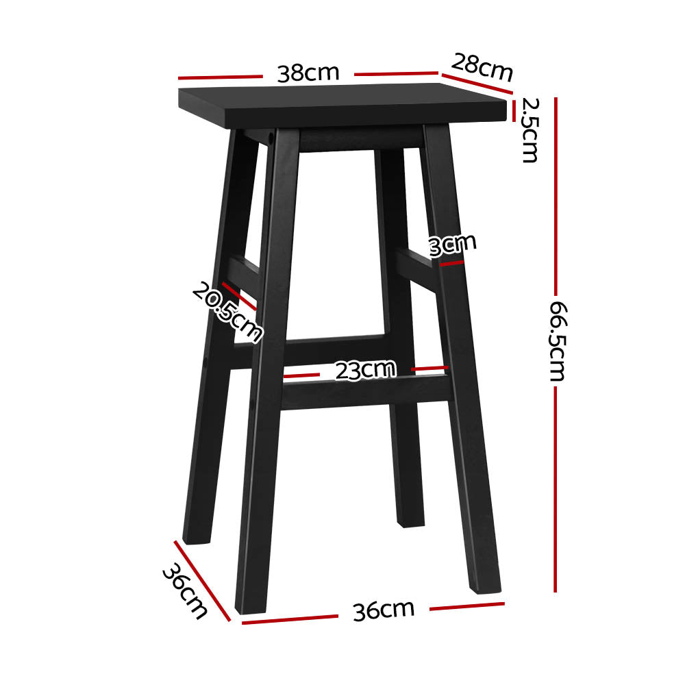 Set of 4 Classic Saddle Seat Bar Stools Solid Beech Wood 66.5cm – Black Homecoze