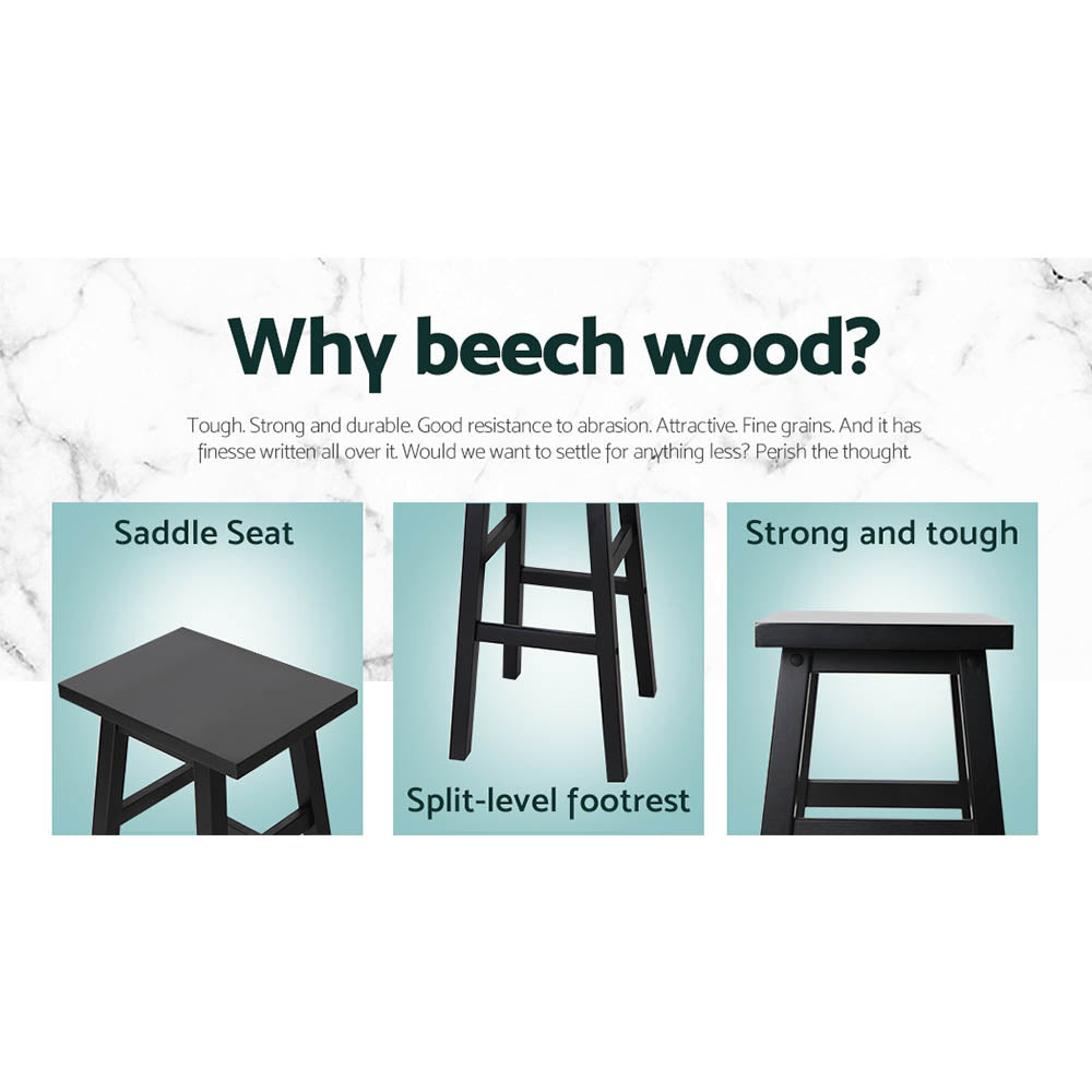 Set of 4 Classic Saddle Seat Bar Stools Solid Beech Wood 66.5cm – Black Homecoze