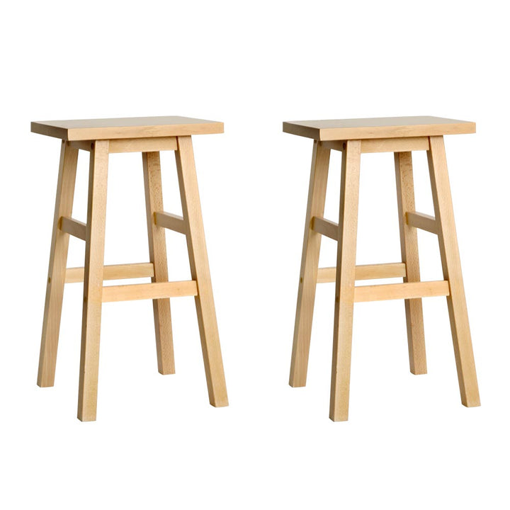 Set of 2 Classic Saddle Seat Bar Stools Solid Beech Wood 66.5cm – Natural Homecoze