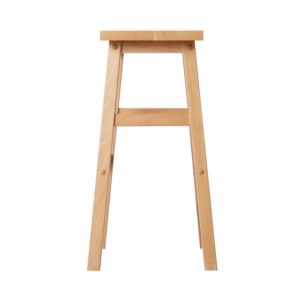 Set of 2 Classic Saddle Seat Bar Stools Solid Beech Wood 66.5cm – Natural Homecoze