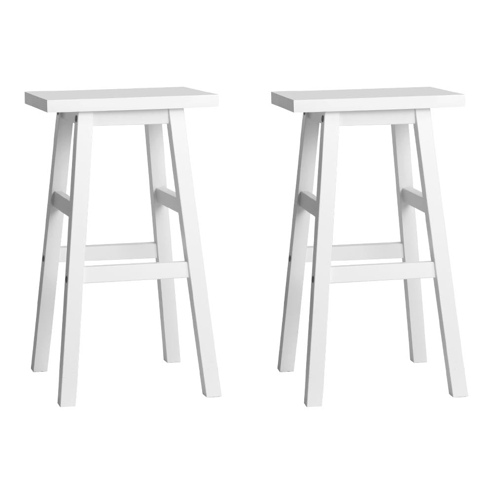 Set of 2 Classic Saddle Seat Bar Stools Solid Beech Wood 66.5cm – White Homecoze