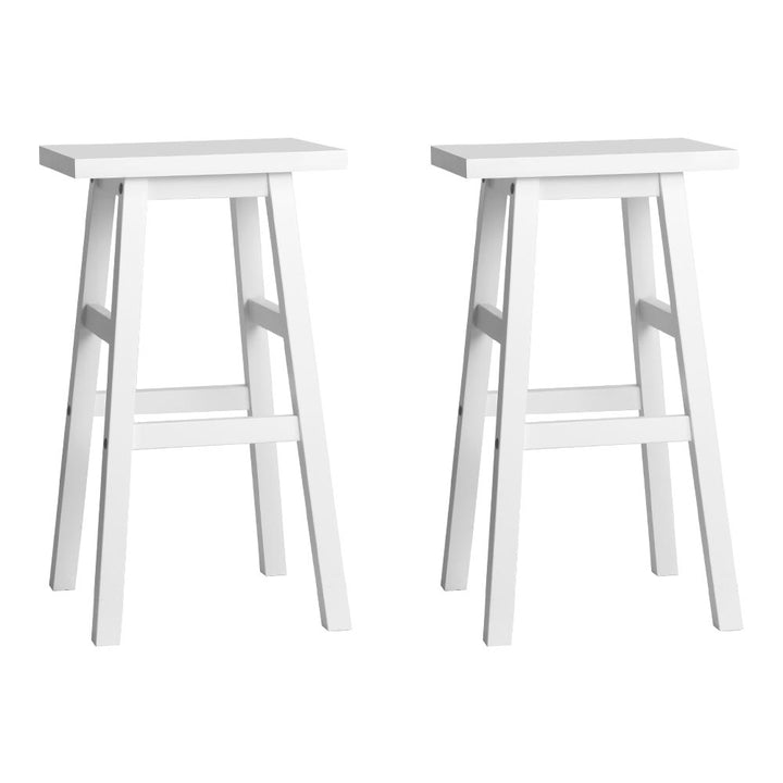 Set of 2 Classic Saddle Seat Bar Stools Solid Beech Wood 66.5cm – White Homecoze