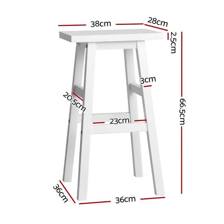 Set of 2 Classic Saddle Seat Bar Stools Solid Beech Wood 66.5cm – White Homecoze