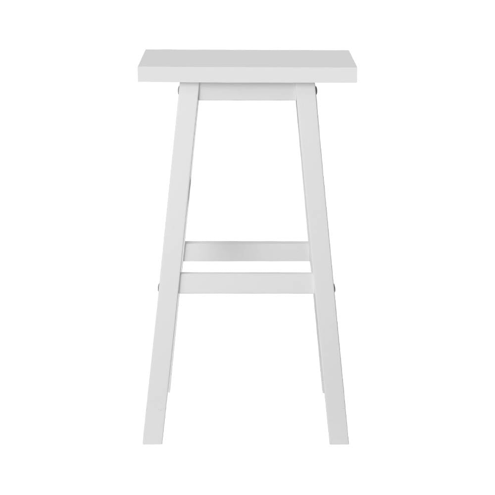 Set of 2 Classic Saddle Seat Bar Stools Solid Beech Wood 66.5cm – White Homecoze