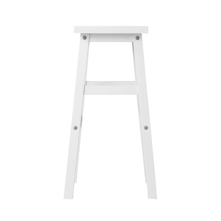 Set of 2 Classic Saddle Seat Bar Stools Solid Beech Wood 66.5cm – White Homecoze