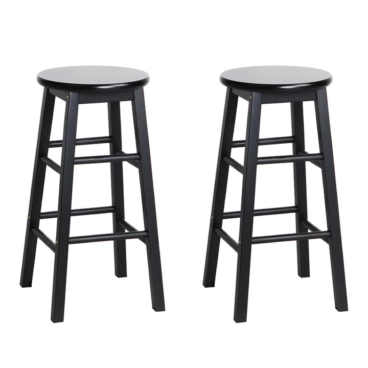 Set of 2 Classic Round Seat Bar Stools Solid Beech Wood 61cm - Black Homecoze