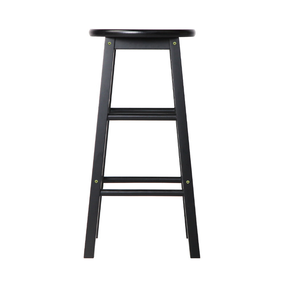 Set of 2 Classic Round Seat Bar Stools Solid Beech Wood 61cm - Black Homecoze