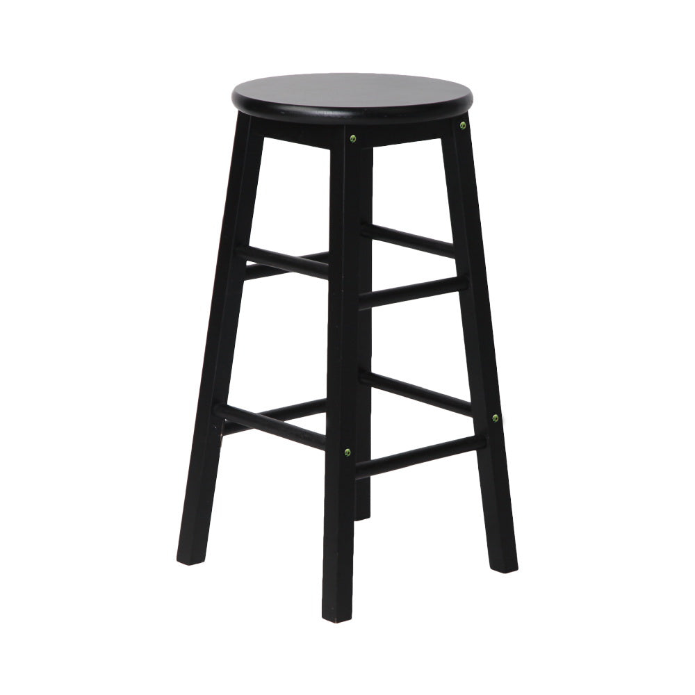 Set of 2 Classic Round Seat Bar Stools Solid Beech Wood 61cm - Black Homecoze